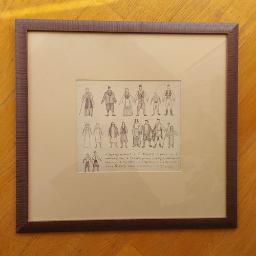 Painting used, rare costume sketch by Tasos Zografos for Fonissa film