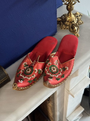 Vintage Handmade Traditional Komotini Slippers No 36 satin embroidery