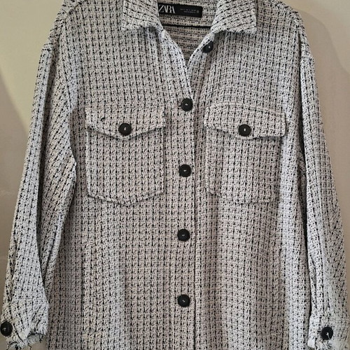 Tweed shirt-jacket Zara like new, black and white