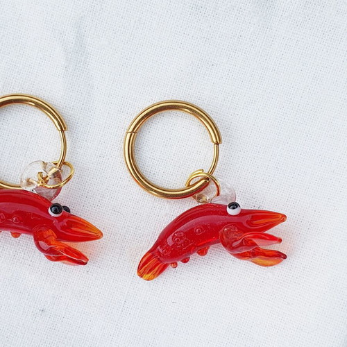 Minerva Red Murano Glass Shrimp Hoop Earrings