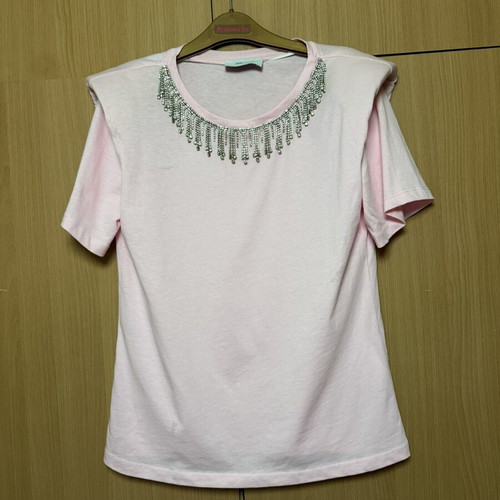 Bsb cotton t-shirt with rhinestone necklace, like new, pink, size S