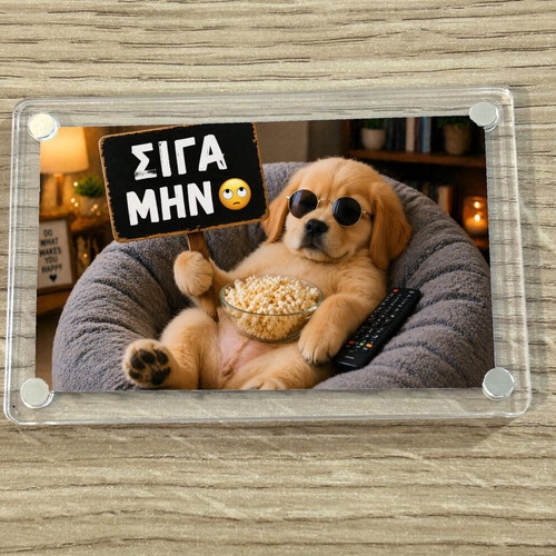 Acrylic fridge magnet "Siga Min" new, Funny Dog Meme 9x6cm