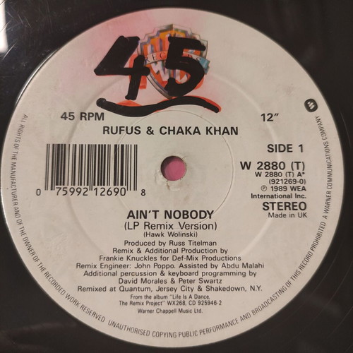 Rufus & Chaka Khan Ain't Nobody Remix Version 12'' Vinyl Maxi Single used