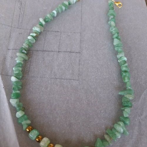 Nephrite necklace with natural semi-precious stones and gold details, new