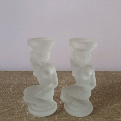 Vintage Frosted glass candlesticks like new, set of 2