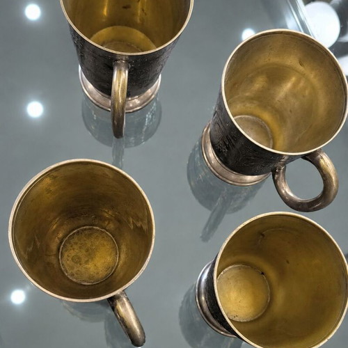 Silver-Plated Vintage Wine Cups set of 4 used, ornate floral engraving