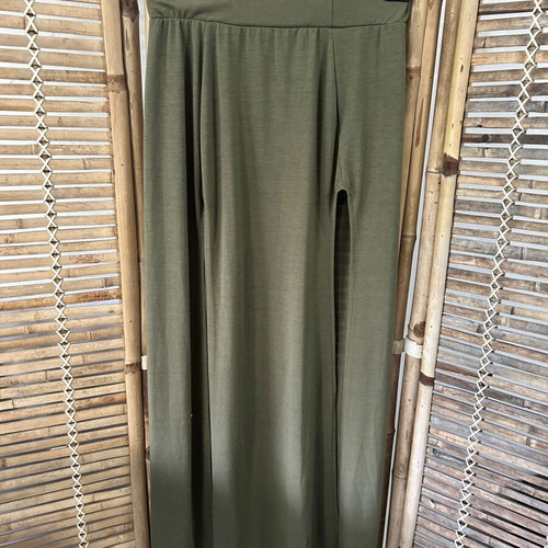 Olive green maxi skirt with double slits, size S