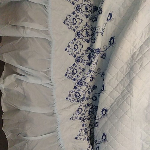 Quilted bedspread new, sky blue with flounces