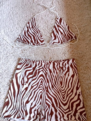 Shein swimwear and shorts set small no36 like new, beige and brown