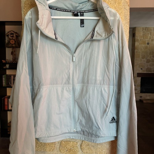 Adidas waterproof windbreaker jacket with hood, new, black and turquoise