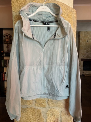 Adidas waterproof windbreaker jacket with hood, new, black and turquoise