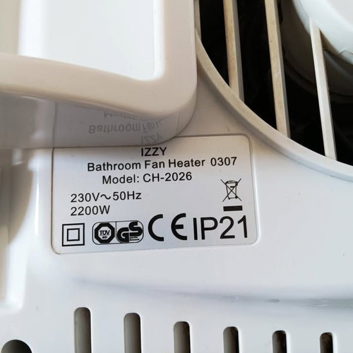 Izzy Bathroom Fan Heater CH-2026 2200W used, IP21 waterproof