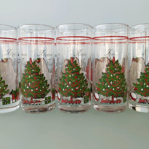 Vintage glass collection used, set of 10 with Santa Claus and Christmas tree