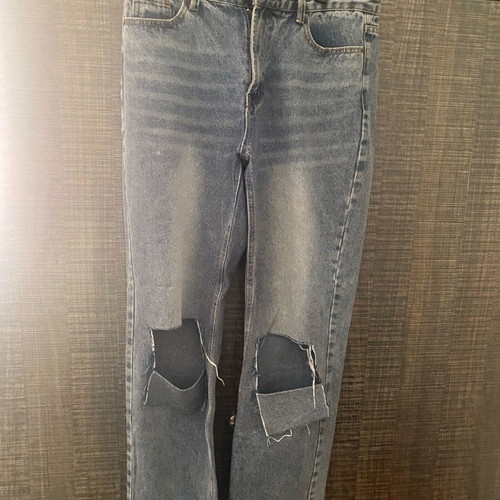 Jeans with rips like new, size L, gray and blue