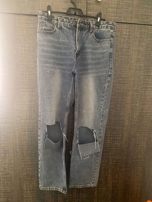 Jeans with rips like new, size L, gray and blue