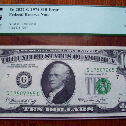 1974 $10 Error Note Misaligned Face Printing Certified PCGS XF 45
