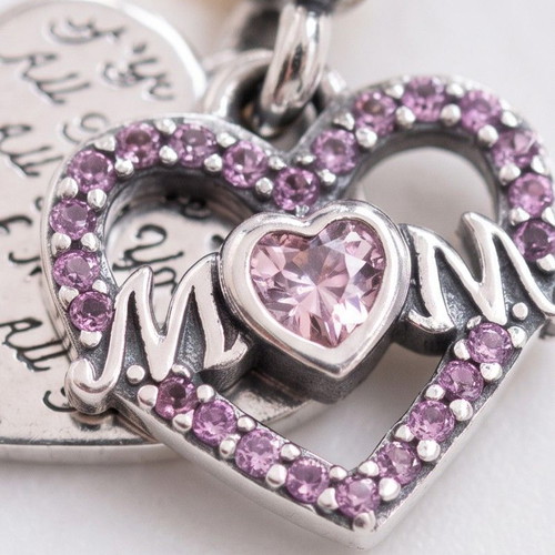 Pandora Heart & Mum Charm S925 new, pink and silver