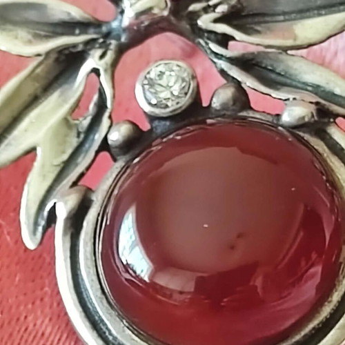 925 Silver Necklace and Earrings Set with Carnelian Stones, Like New