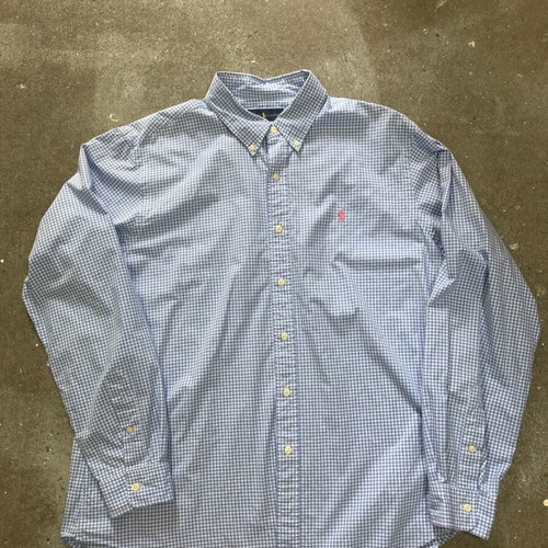 Ralph Lauren long sleeve shirt XL, white light blue checked, pink pony