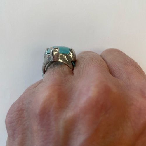 Silver ring with blue-turquoise stone like new