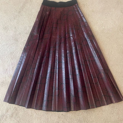 Elena Makri snakeskin pleated maxi skirt burgundy like new