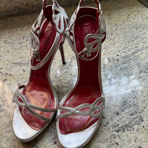 Cesare Paciotti silver sandals like new, bridal heels size 40