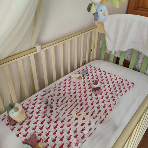 Pali Baby Cot used with mosquito net, bumper, and mattress