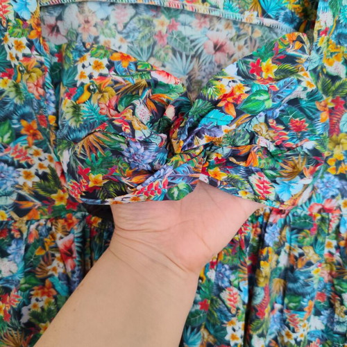 Chaton midi dress with tropical print and open back, Large
