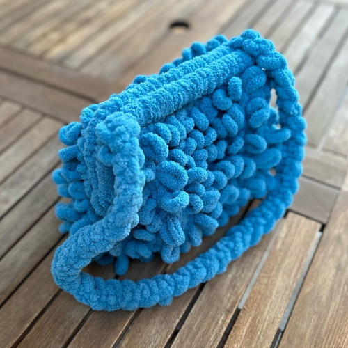 Handmade fluffy bag with inner lining, blue