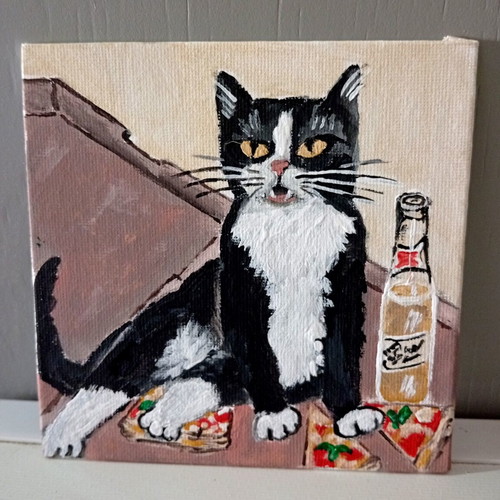Pizza Cat acrylic painting on canvas
