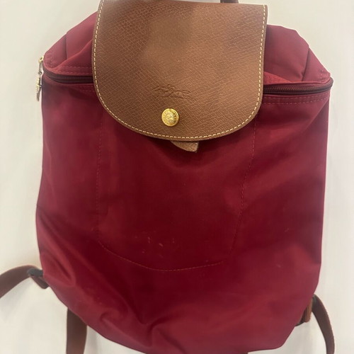 Longchamp backpack used, bordeaux red with brown adjustable straps