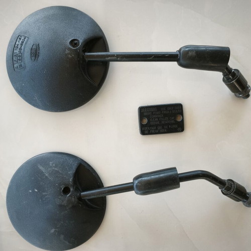 Transalp motorcycle mirrors with plastic lights and brake fluid reservoir cap