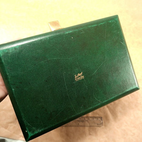 Tollent antique jewelry box used green cypress with velvet compartments