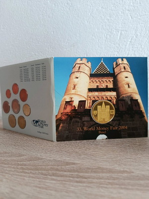 Triptych World Money Fair 2004 Basel like new, medal and German euro set