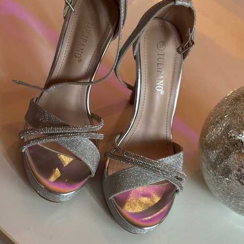 Silver sandals, size 37, platform heels
