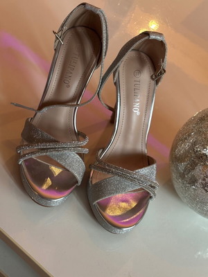 Silver sandals, size 37, platform heels