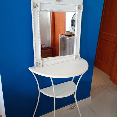 Shabby Chic wall mirror and console set used, white-cream