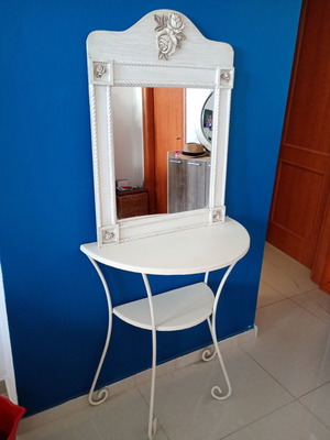 Shabby Chic wall mirror and console set used, white-cream