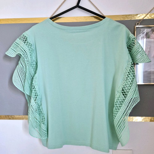 Turquoise blouse top like new with ruffled sleeves, size S