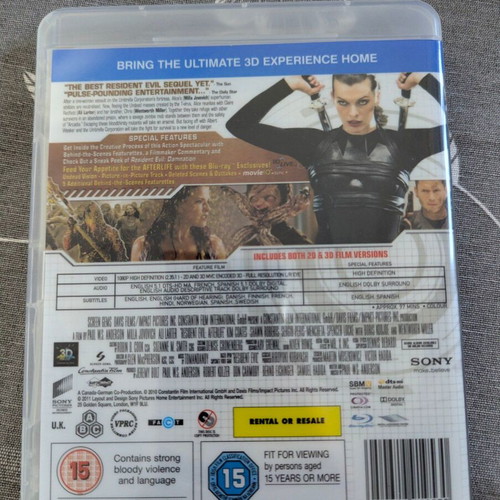 Resident Evil Afterlife 3D Blu-ray like new, action thriller
