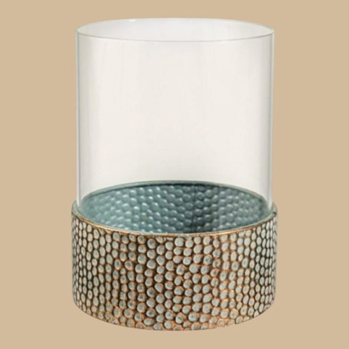 Candle holder metal and glass 13x13x24 cm new