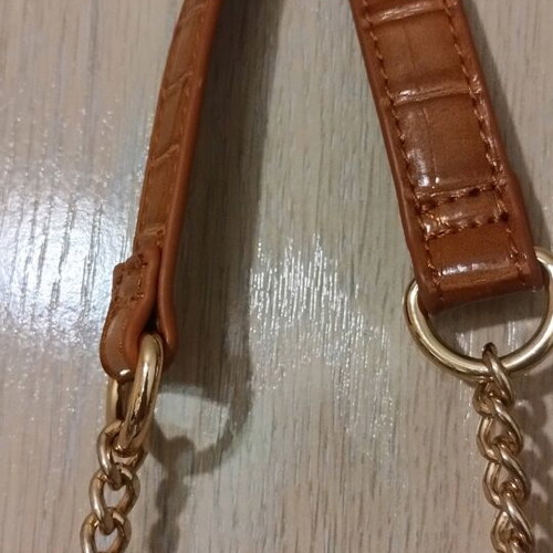 Shoulder bag beige straw and brown leather like new with chain