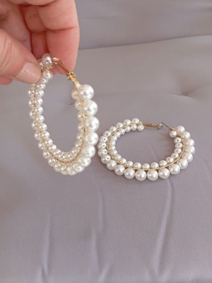 Earrings large pearl hoop used like new, white
