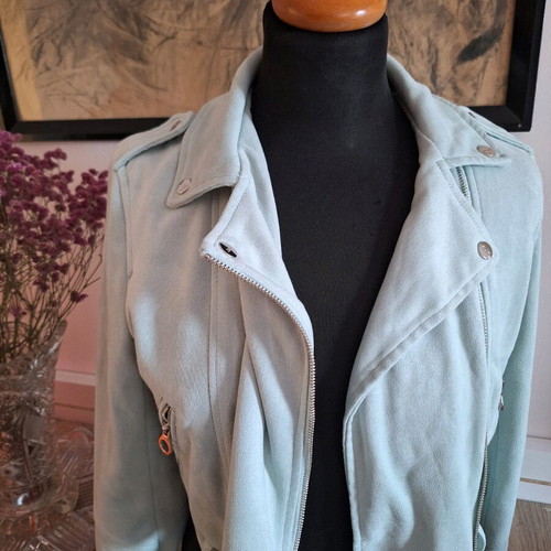 Biker-style jacket like new, mint turquoise, size S