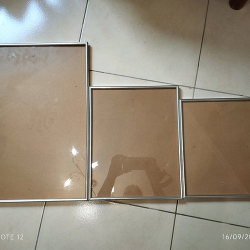 Set of three plastic frames used, gray metallic color