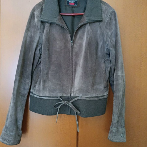Lussile brown suede leather jacket used, women's size M