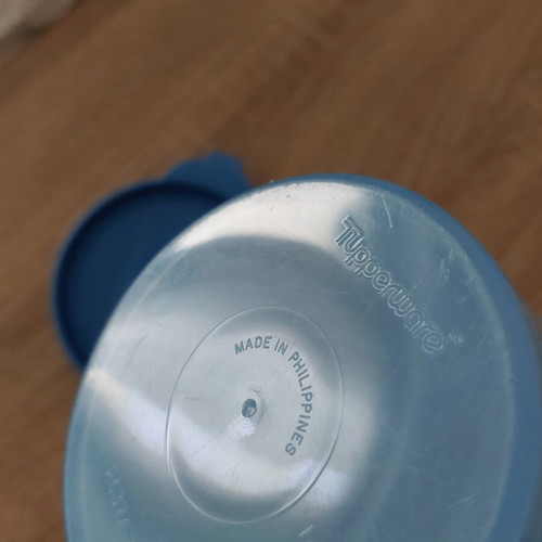 Tupperware jug used with airtight lid, blue translucent