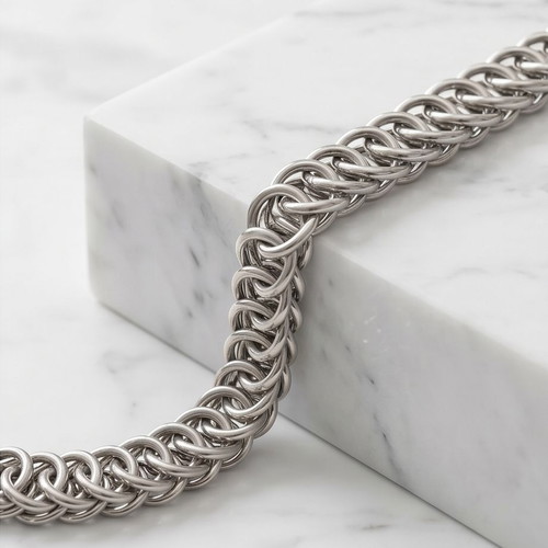 Chainmail bracelet 19 cm with Half Persian weave, new, steel, silver color