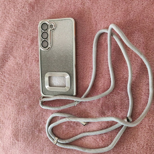 Samsung Galaxy S23 gray glossy glitter case with lanyard new
