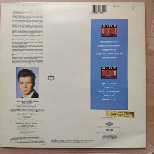 Rick Astley Whenever You Need Somebody LP near mint, electronic